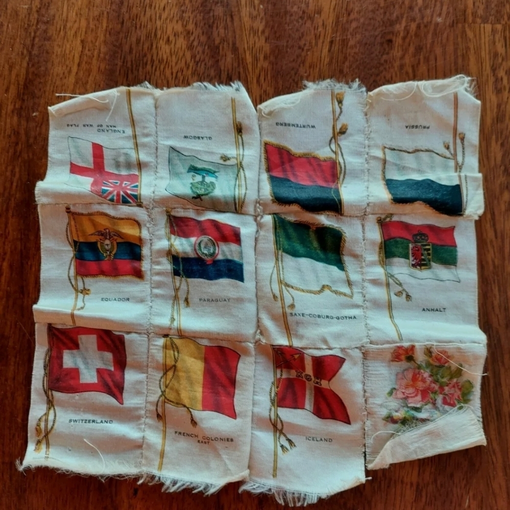 Cigarette Silks Tobacco Silks Vtg Flags And Floral Orchid Tobacciana 12 Sewn